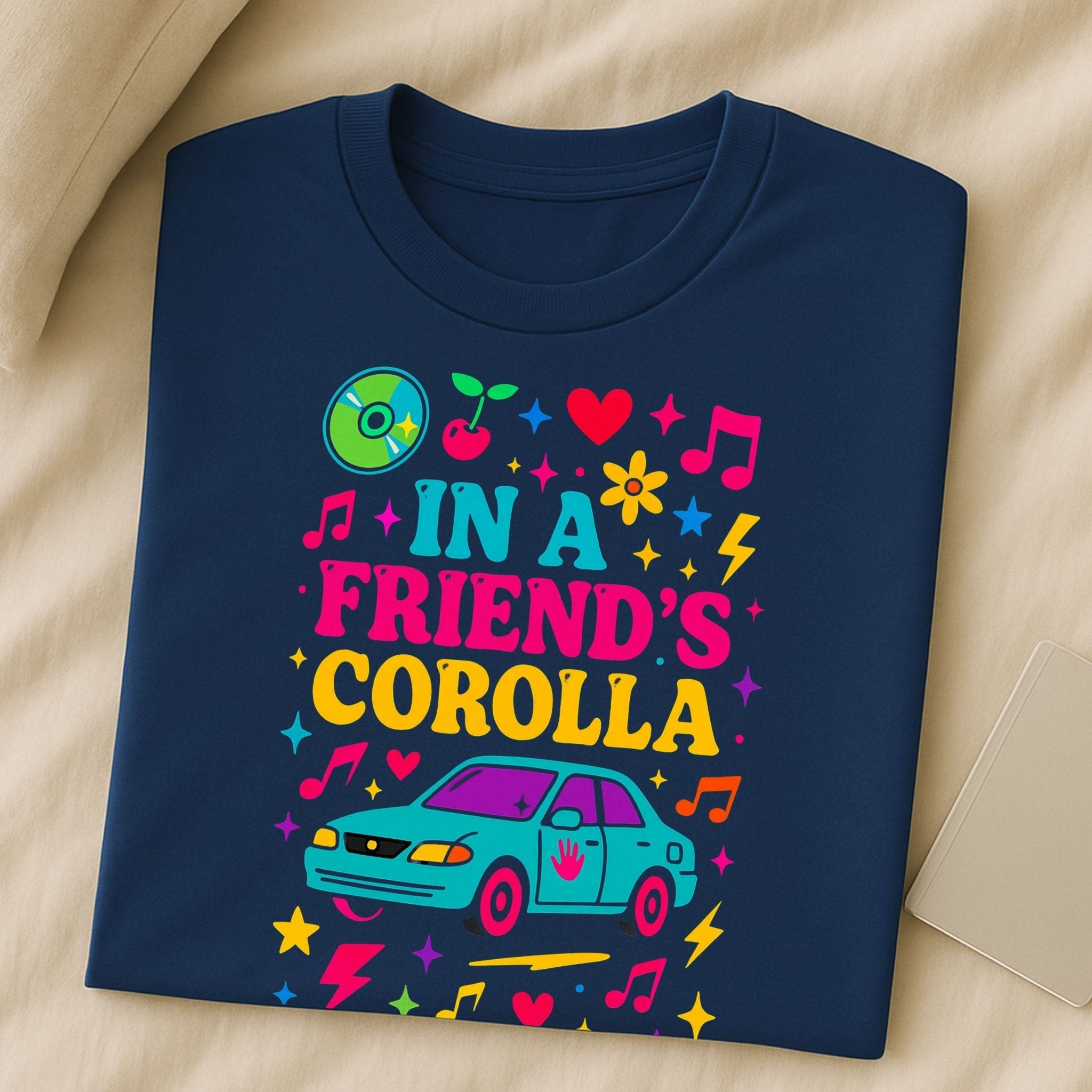 Y2K Graphic Tee, 2000s Nostalgia Shirt, Funny Gen Z T-Shirt, 'In a friend's Corolla' - Craig Michael Design