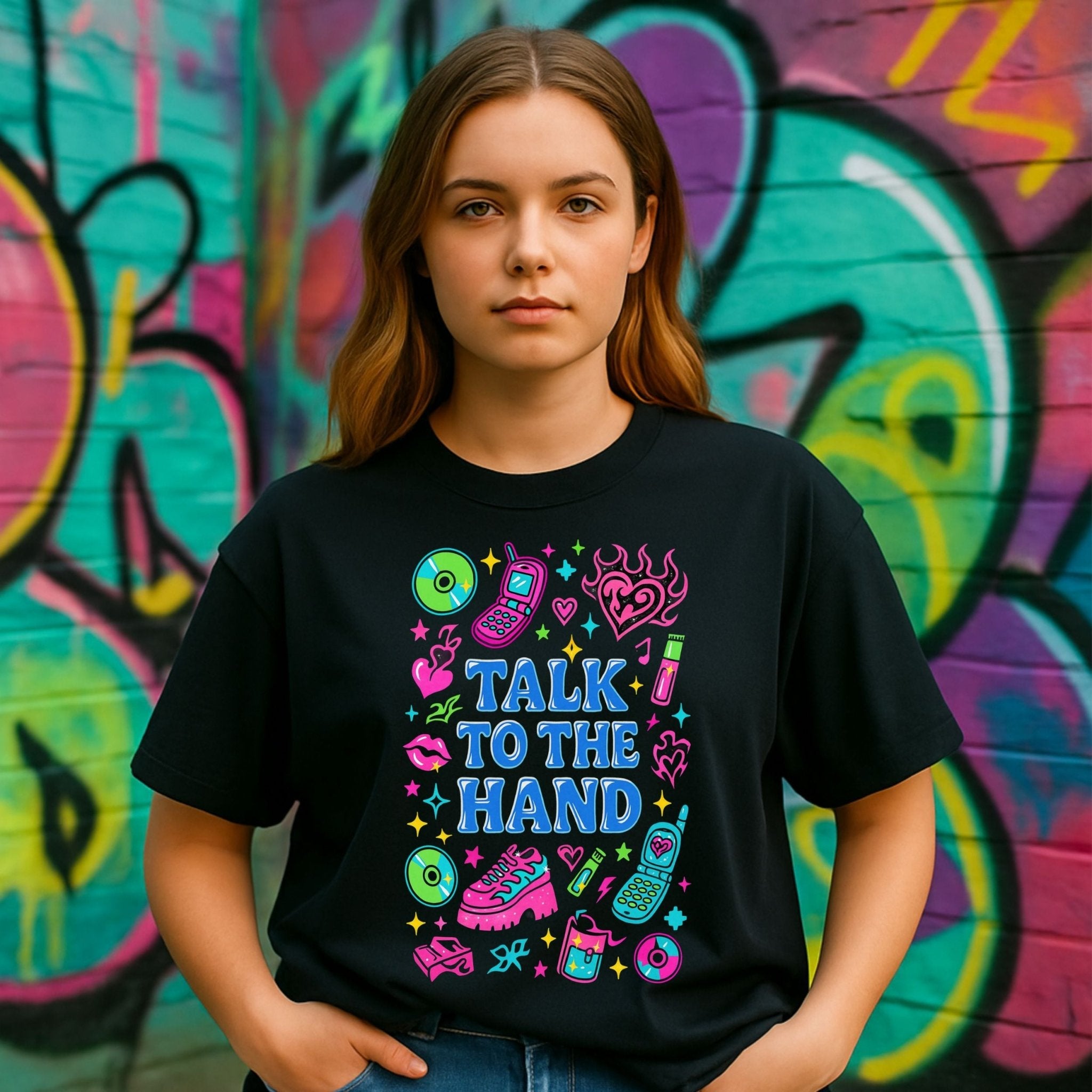 Y2K Graphic Tee, 2000s Nostalgia Shirt, Funny Gen Z T-Shirt,'Talk to the Hand' - Craig Michael Design