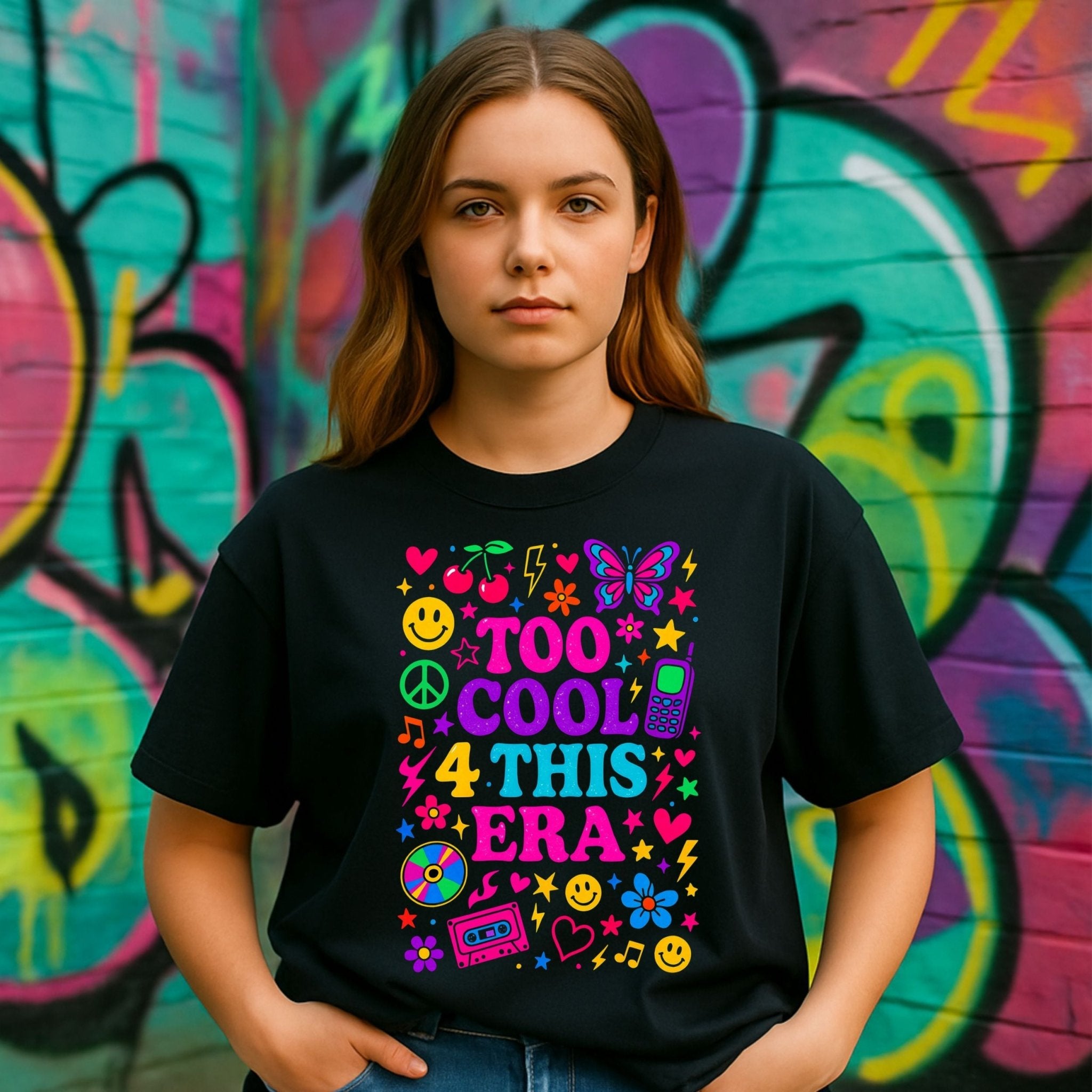 Y2K Graphic Tee, 2000s Nostalgia Shirt, Funny Gen Z T-Shirt,'Too cool 4 this era' - Craig Michael Design