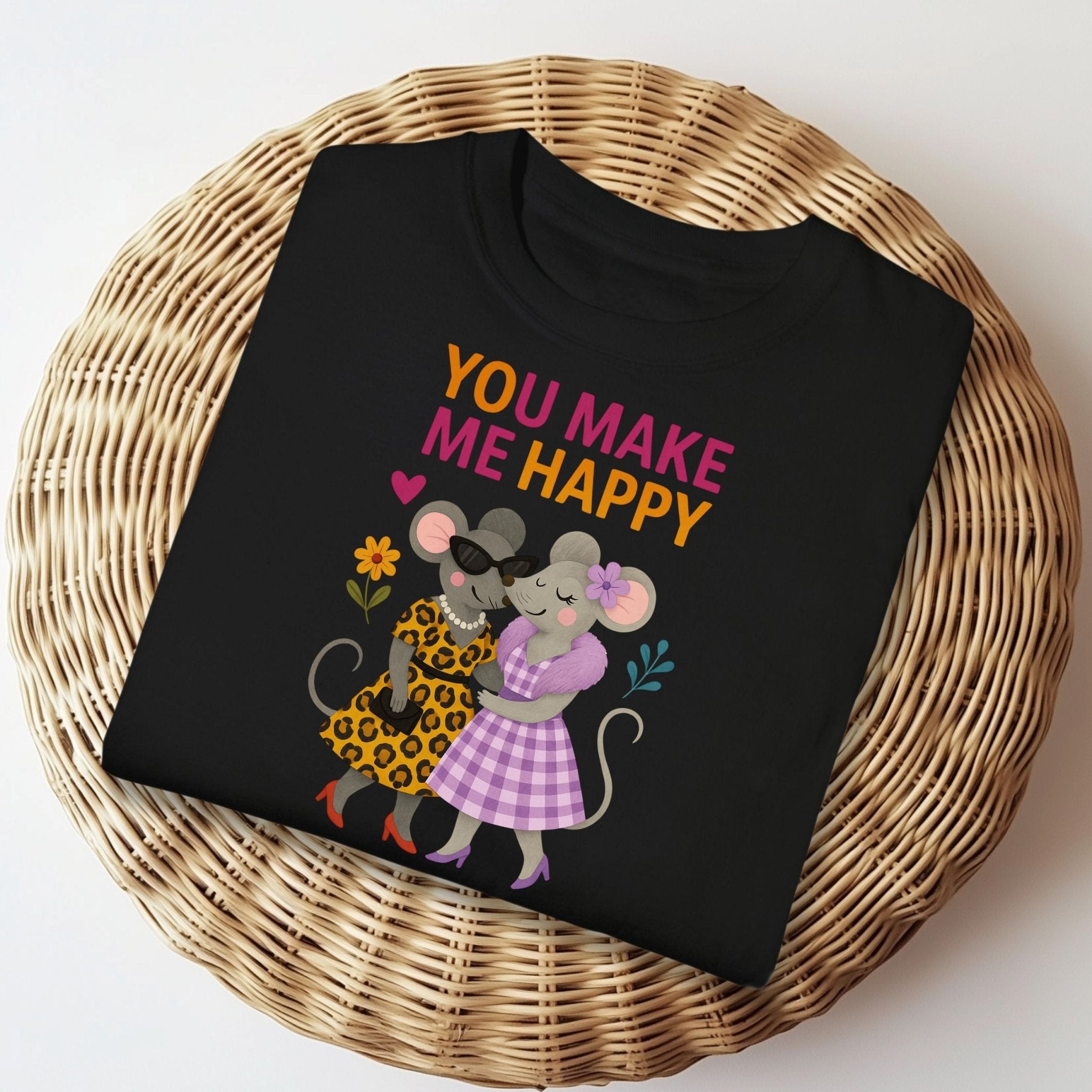 You Make Me Happy Mouse Couple Animal Best Friends Illustration T-Shirt - Craig Michael Design