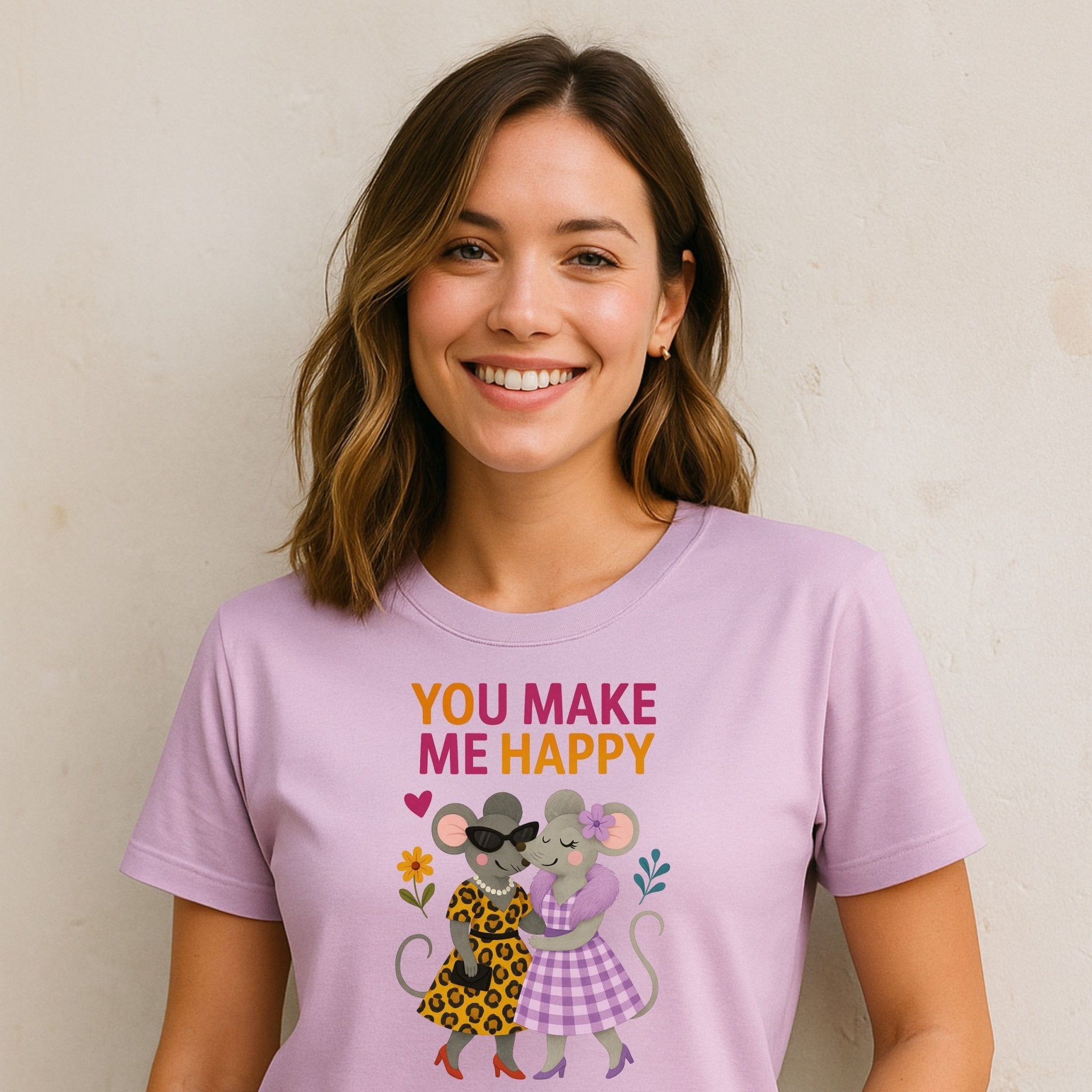 You Make Me Happy Mouse Couple Animal Best Friends Illustration T-Shirt - Craig Michael Design