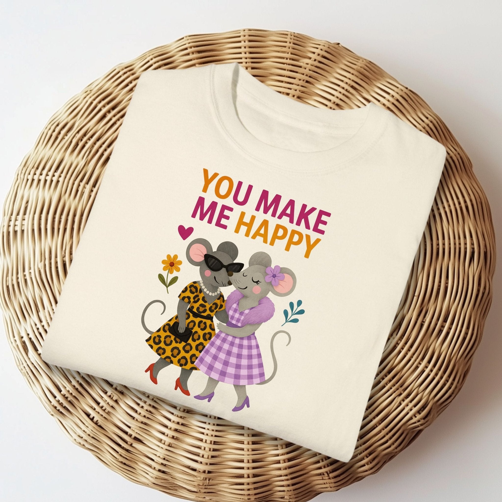 You Make Me Happy Mouse Couple Animal Best Friends Illustration T-Shirt - Craig Michael Design