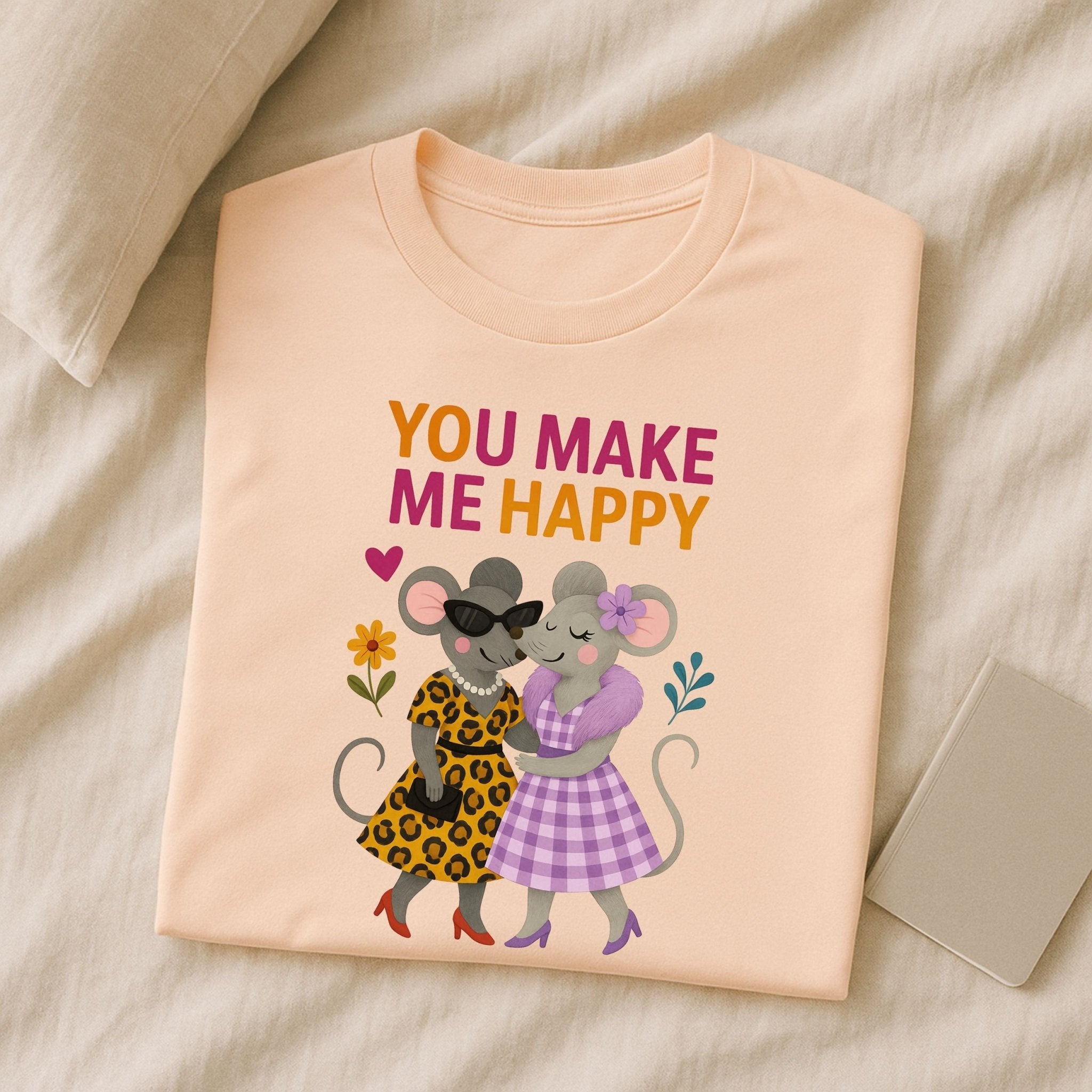 You Make Me Happy Mouse Couple Animal Best Friends Illustration T-Shirt - Craig Michael Design