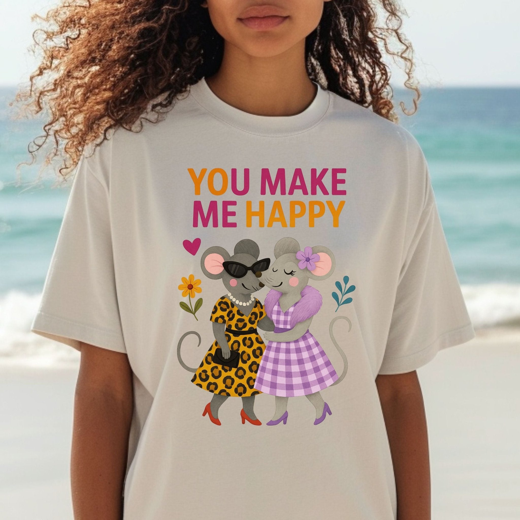 You Make Me Happy Mouse Couple Animal Best Friends Illustration T-Shirt - Craig Michael Design