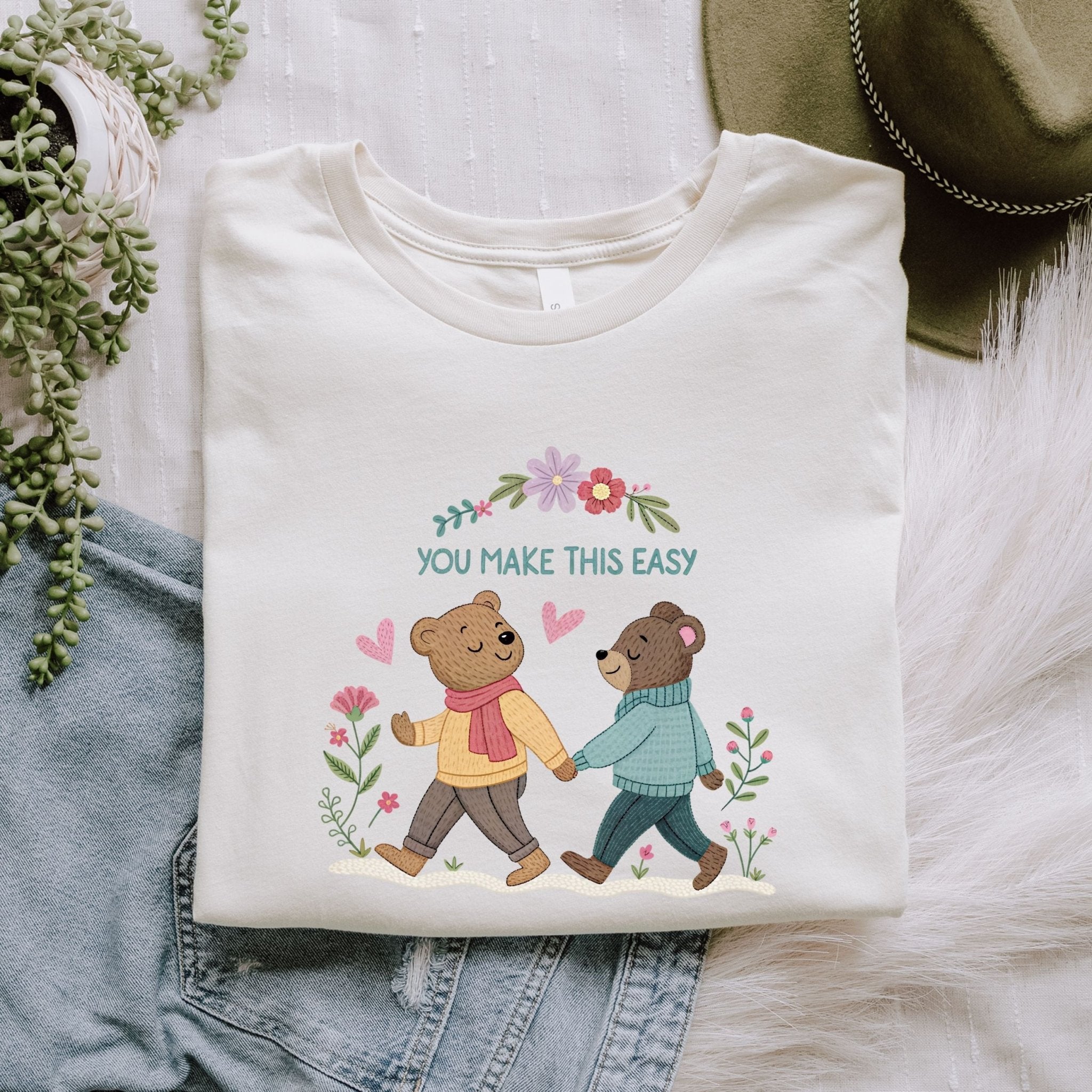 You Make This Easy T-Shirt, Gay Couple Bear Design, Embroidered Style LGBTQ Gift - Craig Michael Design